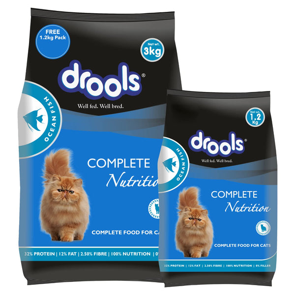 Drools Ocean Fish Adult Cat Dry Food 3 kg with free 1.2 kg