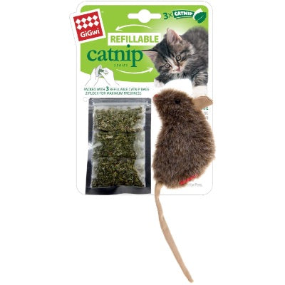 "Mouse 'Refillable Catnip' w/3 catnip tea bags in ziplock bag"