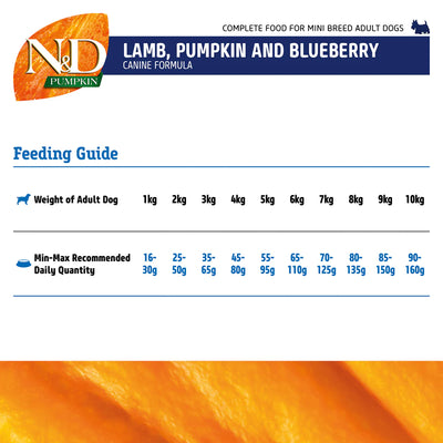 Farmina N&D Pumpkin Lamb & Blueberry Grain Free Mini Breed Adult Dry Dog Food
