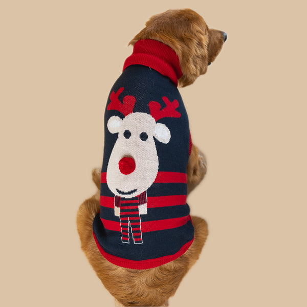 Cozy Christmas Red Black Stripes Dog Sweater BellyRubs