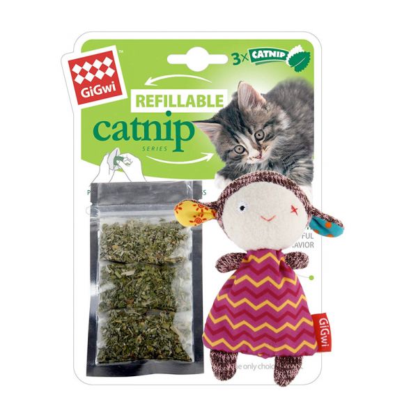 "Sheep 'Refillable Catnip' w/3 catnip tea-bags in a ziplock ba"