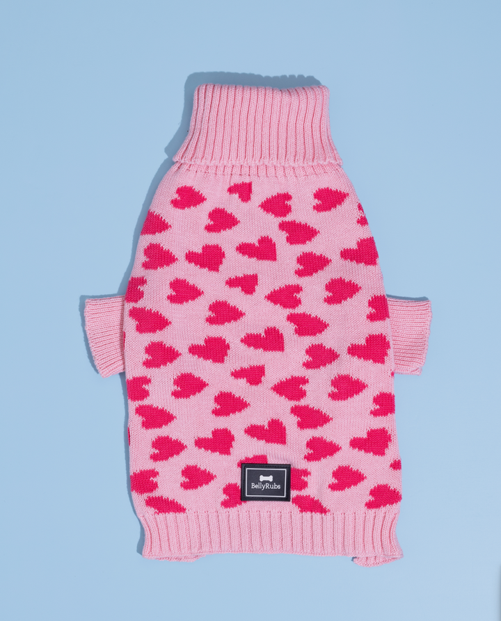 Love is in the Air Pink With Heart Print Dog Sweater | BellyRubs