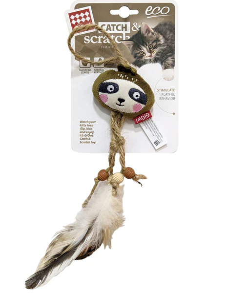 "Sloth Catch & Scratch Eco line with Silvervine, feather, bead"