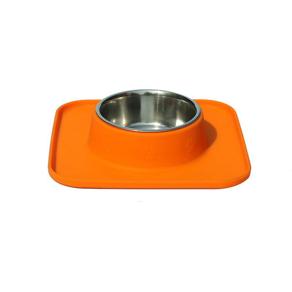 Square Silicon with Stainless Steel Pet Bowl-Orange