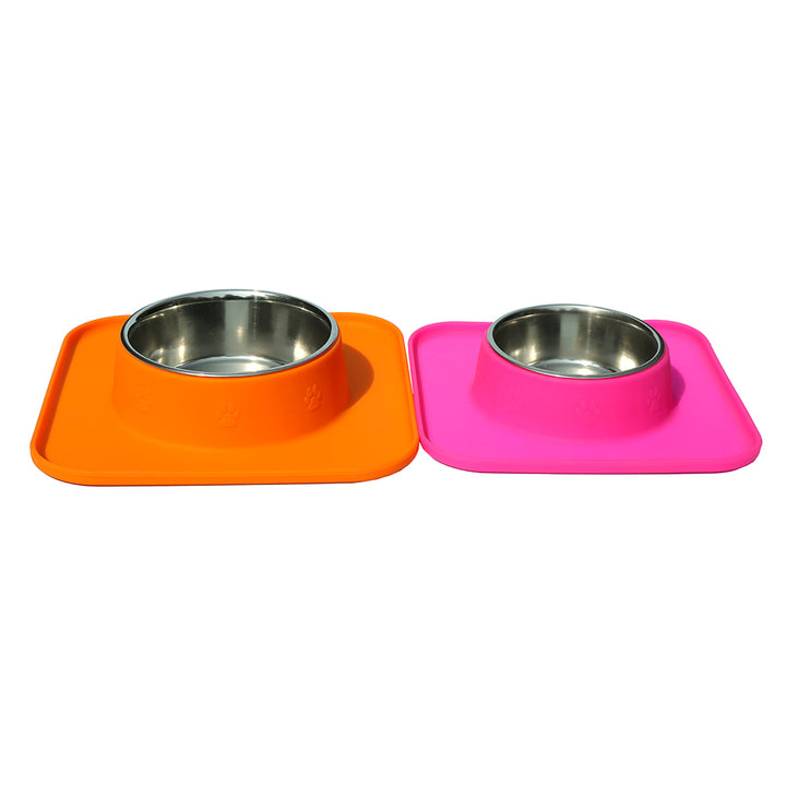 Square Silicon with Stainless Steel Pet Bowl for dogs