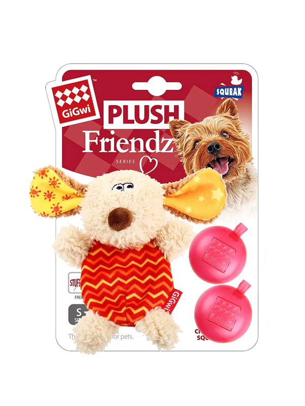 Dog 'Plush Friendz' w/Refillable Squeaker Grey/Red Small