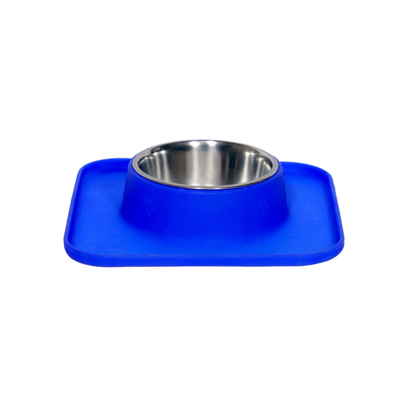 Square Silicon with Stainless Steel Pet Bowl- Blue