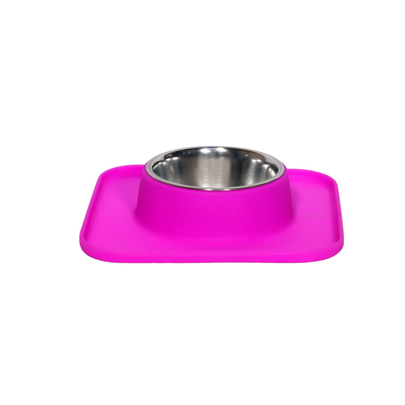 Square Silicon with Stainless Steel Pet Bowl- Purple