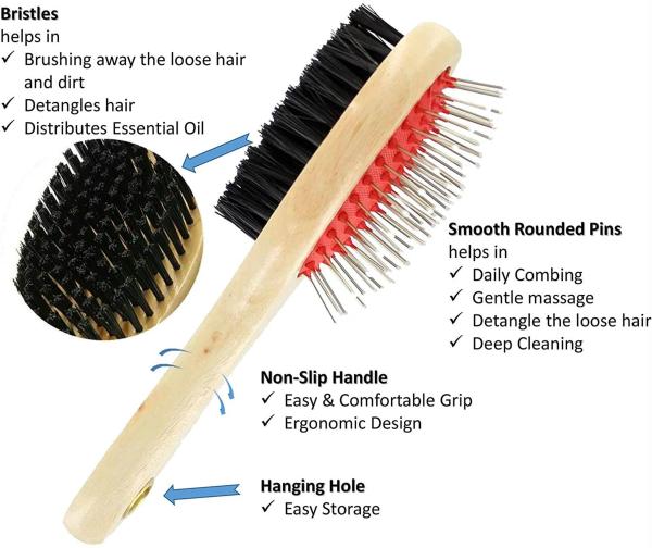 Dog double sided brush - pins + bristles