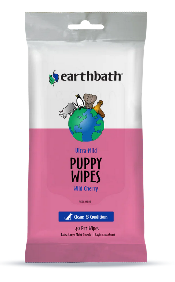 Earthbath Ultra-Mild Puppy Wipes with Wild Cherry plant-based wipes